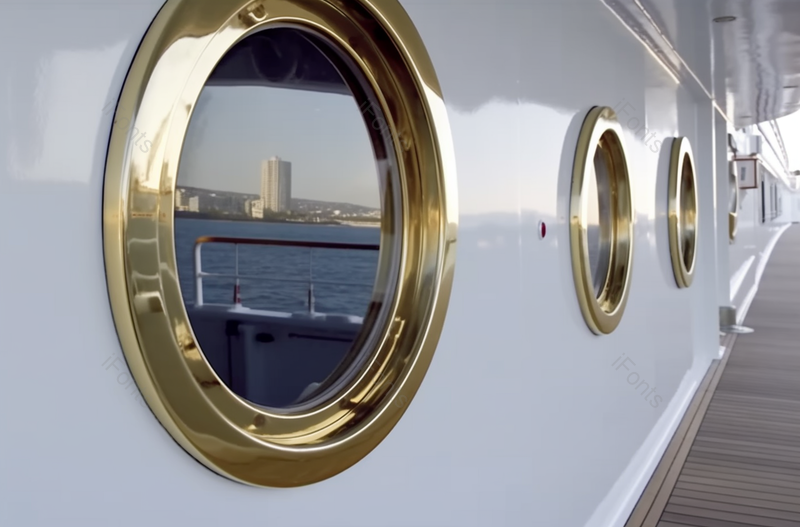 豪华游艇上的金色镶边圆形舷窗摄影图,高清,摄影图,摄影图片,图片大全,摄影图免费下载